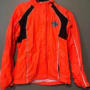 Harley Davidson Womens riding windbreaker zipper jacket reflective orange Small
